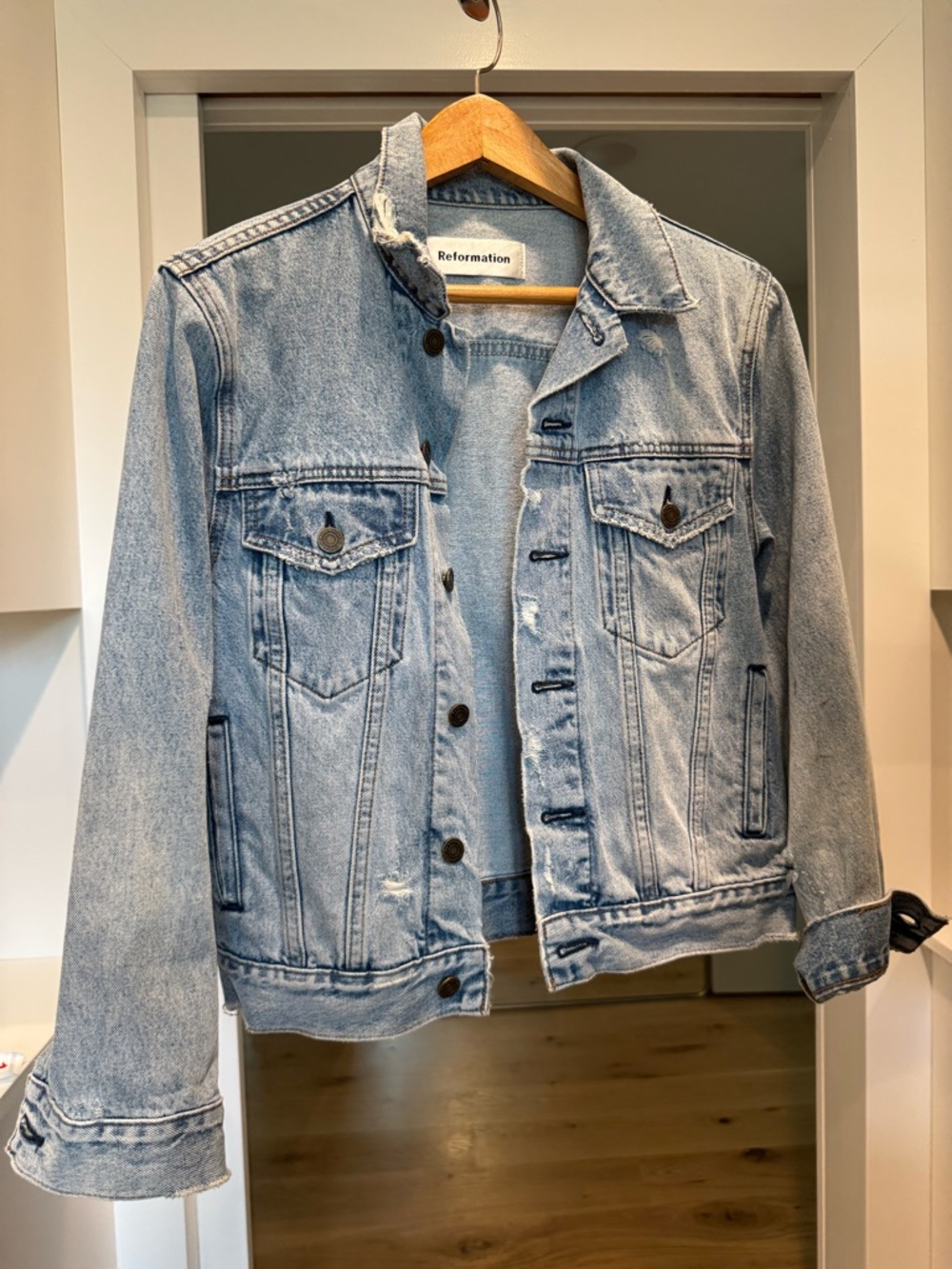 Reformation Distressed Denim Jacket